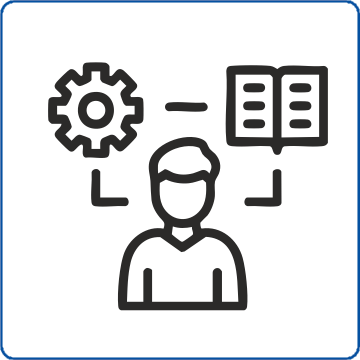 Иконка человека, шестерни и книги